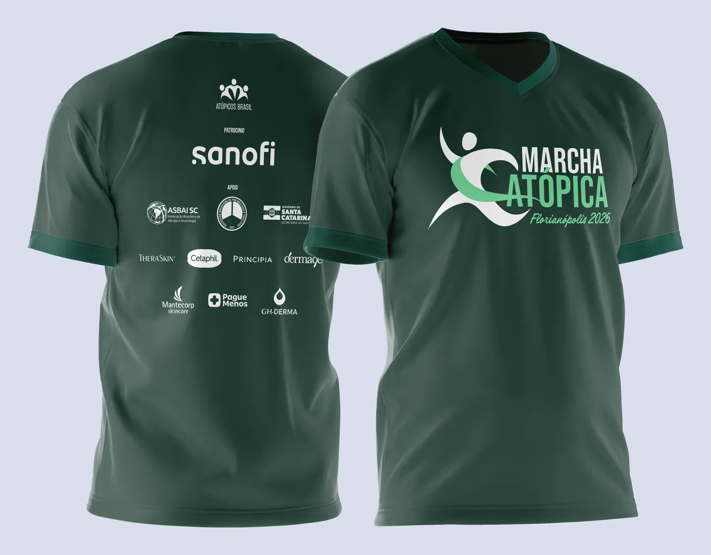 Camisa oficial da Marcha Atópica Florianópolis 2026, frente e costas